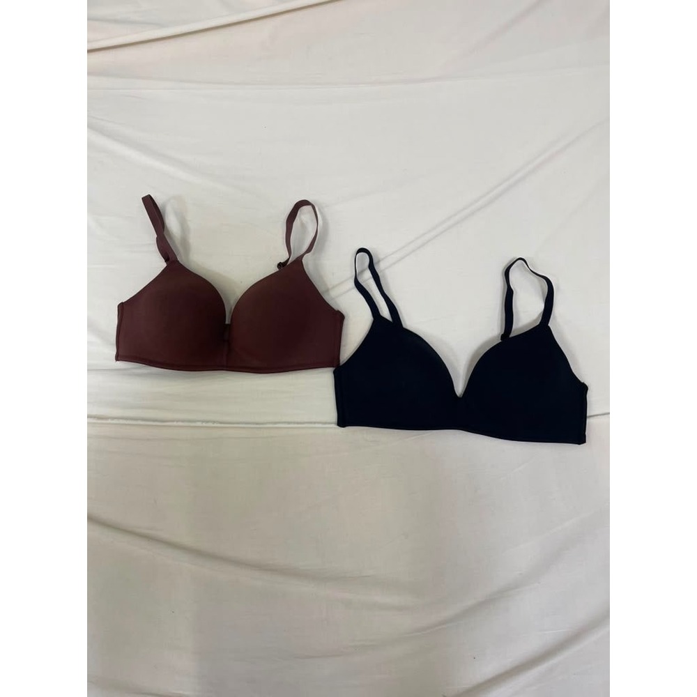 Amazon Essentials Womens Wireless T-Shirt Bra Bundle Black Burgundy 34B 2-Pack